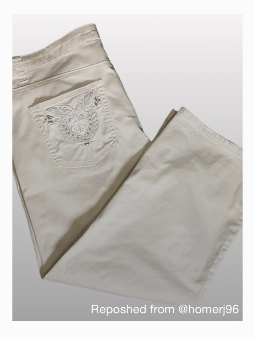 TOGETHER Off-White Cropped Pants Embroidered Back Pocket, Cotton Blend, US 12